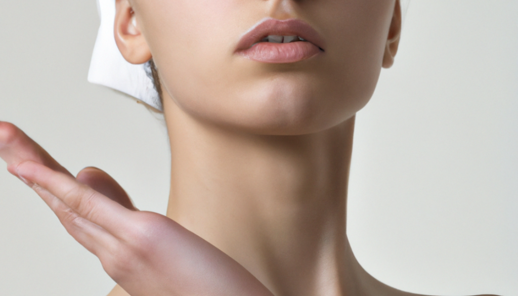 Skincare reflect on lips and neck